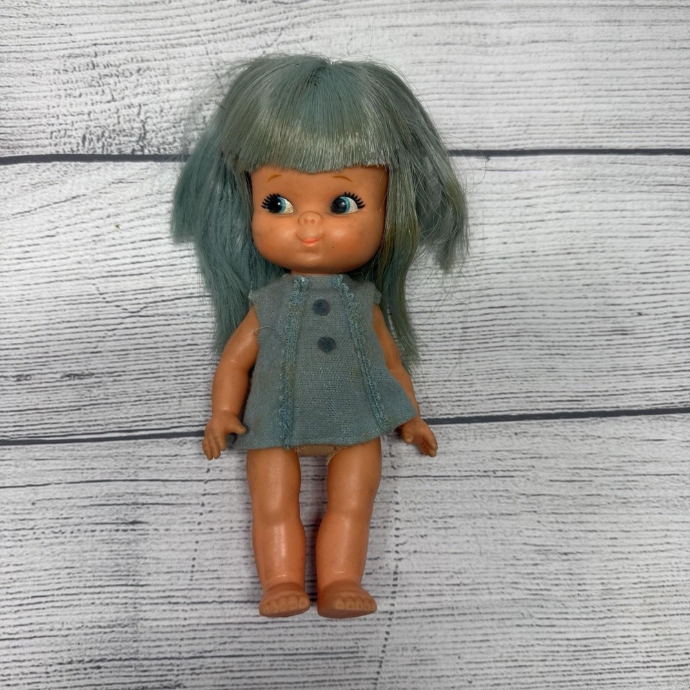 Vintage 1950's 60's Shiba Kiddle Blue Hair Blue Eyes 7.5" Baby Doll Figure Japan